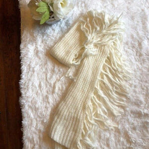 Cozy Cream Knit Scarf with Fringed Edges